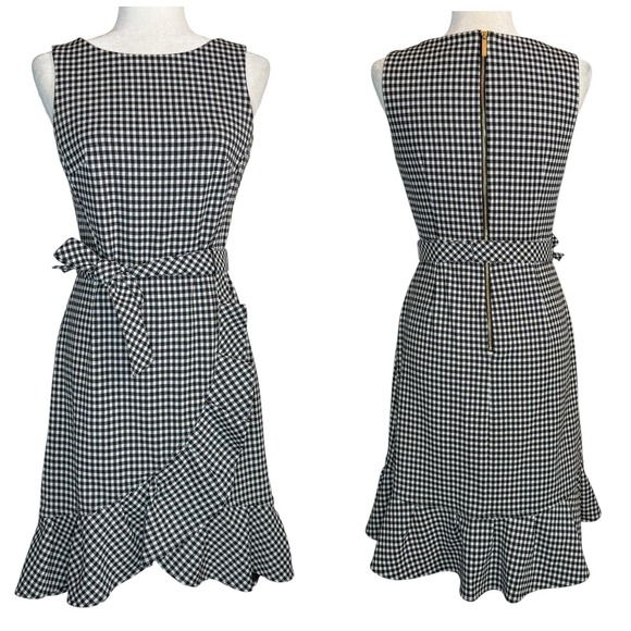 NWOT Calvin Klein Dress 4 Gingham Sleeveless Flounce Ruffle Asymmetrical Career - Picture 1 of 10